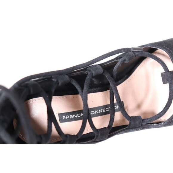 French Connection Women Size 6.5 Black Nari Pumos Lace-Up Zipper Suede Heels NEW - Picture 2 of 6